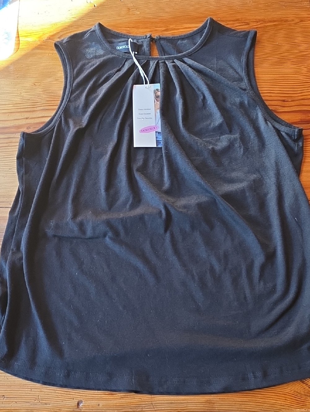 Dokotop Sleeveless Pleated Neck Tank in Black